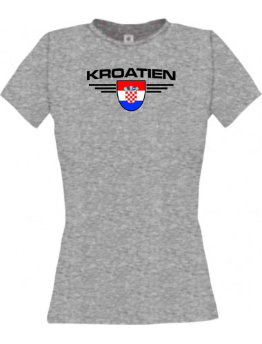 Lady T-Shirt Kroatien, Wappen mit Wunschnamen und Wunschnummer Land, Länder, sportsgrey, L