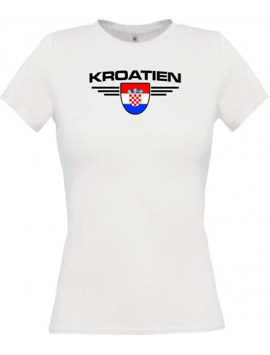 Lady T-Shirt Kroatien, Wappen mit Wunschnamen und Wunschnummer Land, Länder, weiss, L