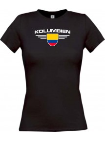 Lady T-Shirt Kolumbien, Wappen mit Wunschnamen und Wunschnummer Land, Länder, schwarz, L