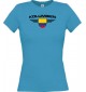 Lady T-Shirt Kolumbien, Wappen mit Wunschnamen und Wunschnummer Land, Länder, türkis, L