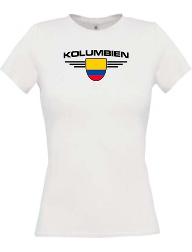 Lady T-Shirt Kolumbien, Wappen mit Wunschnamen und Wunschnummer Land, Länder, weiss, L