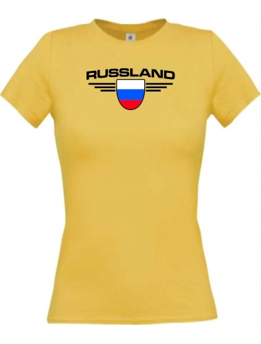 Lady T-Shirt Russland, Wappen mit Wunschnamen und Wunschnummer Land, Länder, gelb, L