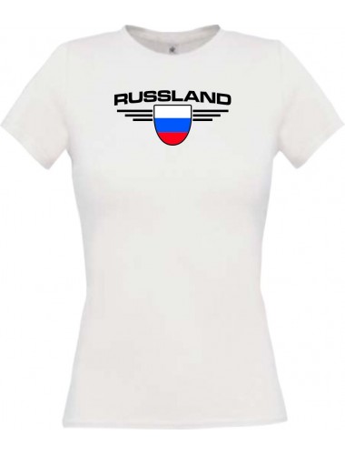 Lady T-Shirt Russland, Wappen mit Wunschnamen und Wunschnummer Land, Länder, weiss, L