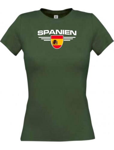 Lady T-Shirt Spanien, Wappen mit Wunschnamen und Wunschnummer Land, Länder, gruen, L