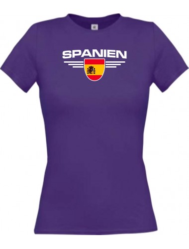 Lady T-Shirt Spanien, Wappen mit Wunschnamen und Wunschnummer Land, Länder, lila, L