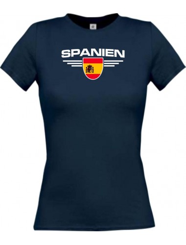 Lady T-Shirt Spanien, Wappen mit Wunschnamen und Wunschnummer Land, Länder, navy, L