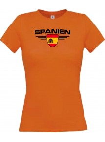 Lady T-Shirt Spanien, Wappen mit Wunschnamen und Wunschnummer Land, Länder, orange, L