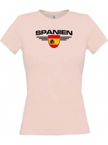 Lady T-Shirt Spanien, Wappen mit Wunschnamen und Wunschnummer Land, Länder, rosa, L