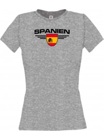 Lady T-Shirt Spanien, Wappen mit Wunschnamen und Wunschnummer Land, Länder, sportsgrey, L