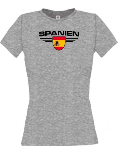 Lady T-Shirt Spanien, Wappen mit Wunschnamen und Wunschnummer Land, Länder, sportsgrey, L