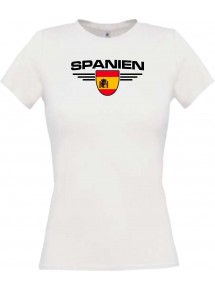 Lady T-Shirt Spanien, Wappen mit Wunschnamen und Wunschnummer Land, Länder, weiss, L