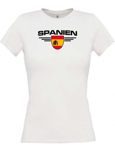 Lady T-Shirt Spanien, Wappen mit Wunschnamen und Wunschnummer Land, Länder, weiss, L