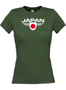 Lady T-Shirt Japan, Wappen mit Wunschnamen und Wunschnummer Land, Länder, gruen, L