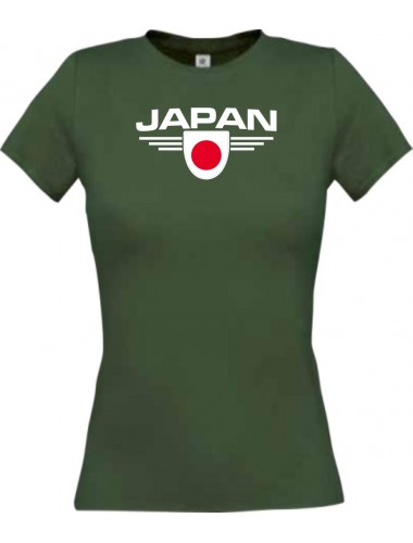 Lady T-Shirt Japan, Wappen mit Wunschnamen und Wunschnummer Land, Länder, gruen, L