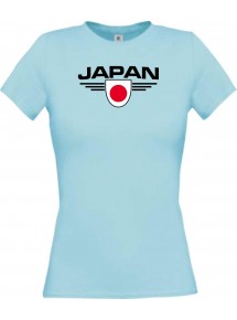 Lady T-Shirt Japan, Wappen mit Wunschnamen und Wunschnummer Land, Länder, hellblau, L