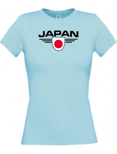 Lady T-Shirt Japan, Wappen mit Wunschnamen und Wunschnummer Land, Länder, hellblau, L
