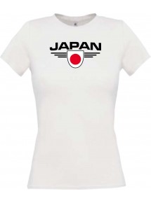 Lady T-Shirt Japan, Wappen mit Wunschnamen und Wunschnummer Land, Länder, weiss, L