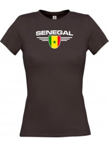 Lady T-Shirt Senegal, Wappen mit Wunschnamen und Wunschnummer Land, Länder, braun, L