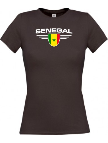 Lady T-Shirt Senegal, Wappen mit Wunschnamen und Wunschnummer Land, Länder, braun, L