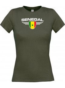 Lady T-Shirt Senegal, Wappen mit Wunschnamen und Wunschnummer Land, Länder, grau, L