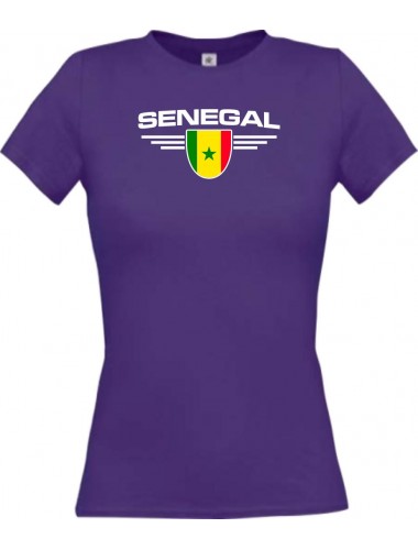 Lady T-Shirt Senegal, Wappen mit Wunschnamen und Wunschnummer Land, Länder, lila, L