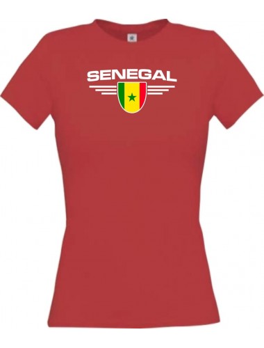 Lady T-Shirt Senegal, Wappen mit Wunschnamen und Wunschnummer Land, Länder, rot, L