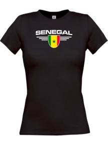 Lady T-Shirt Senegal, Wappen mit Wunschnamen und Wunschnummer Land, Länder, schwarz, L