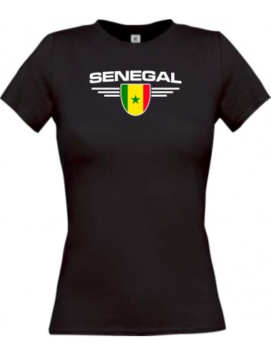 Lady T-Shirt Senegal, Wappen mit Wunschnamen und Wunschnummer Land, Länder, schwarz, L