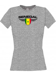 Lady T-Shirt Senegal, Wappen mit Wunschnamen und Wunschnummer Land, Länder, sportsgrey, L