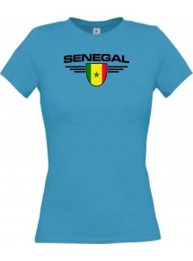 Lady T-Shirt Senegal, Wappen mit Wunschnamen und Wunschnummer Land, Länder, türkis, L