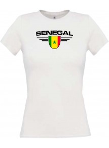 Lady T-Shirt Senegal, Wappen mit Wunschnamen und Wunschnummer Land, Länder, weiss, L