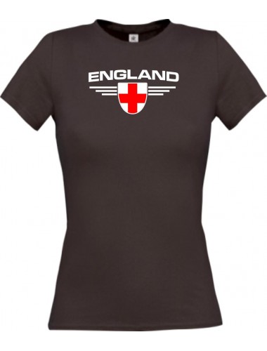 Lady T-Shirt England, Wappen mit Wunschnamen und Wunschnummer Land, Länder, braun, L