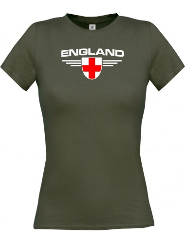Lady T-Shirt England, Wappen mit Wunschnamen und Wunschnummer Land, Länder, grau, L