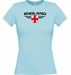 Lady T-Shirt England, Wappen mit Wunschnamen und Wunschnummer Land, Länder, hellblau, L