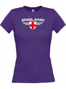Lady T-Shirt England, Wappen mit Wunschnamen und Wunschnummer Land, Länder, lila, L