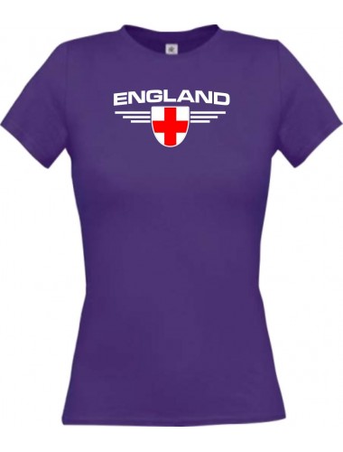 Lady T-Shirt England, Wappen mit Wunschnamen und Wunschnummer Land, Länder, lila, L