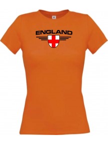 Lady T-Shirt England, Wappen mit Wunschnamen und Wunschnummer Land, Länder, orange, L