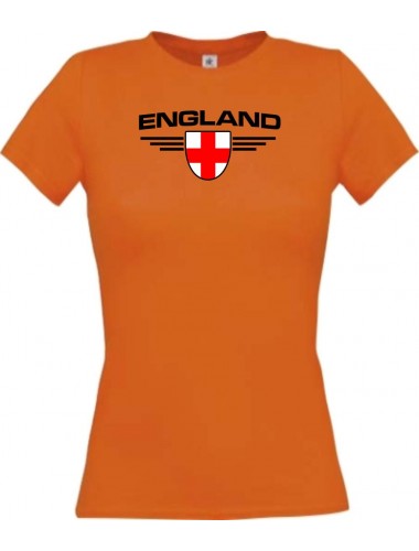 Lady T-Shirt England, Wappen mit Wunschnamen und Wunschnummer Land, Länder, orange, L