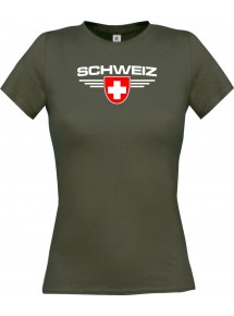 Lady T-Shirt Schweiz, Wappen mit Wunschnamen und Wunschnummer Land, Länder, grau, L