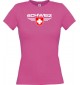 Lady T-Shirt Schweiz, Wappen mit Wunschnamen und Wunschnummer Land, Länder, pink, L