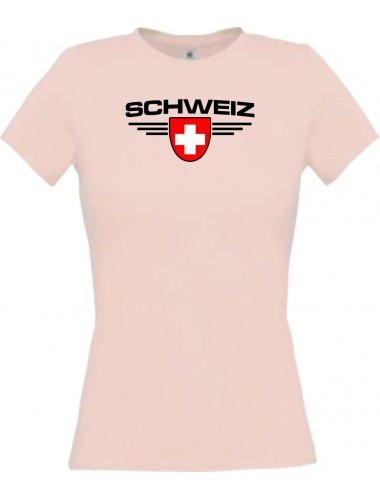 Lady T-Shirt Schweiz, Wappen mit Wunschnamen und Wunschnummer Land, Länder, rosa, L