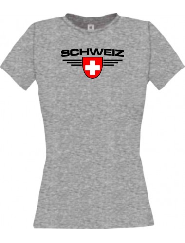 Lady T-Shirt Schweiz, Wappen mit Wunschnamen und Wunschnummer Land, Länder, sportsgrey, L