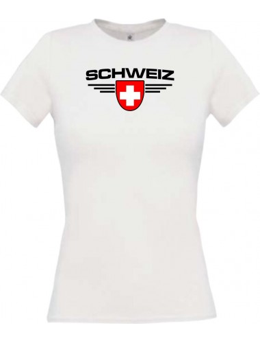 Lady T-Shirt Schweiz, Wappen mit Wunschnamen und Wunschnummer Land, Länder, weiss, L
