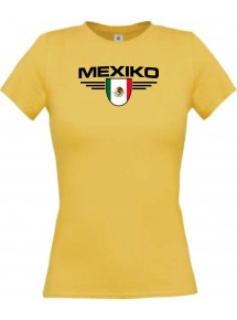 Lady T-Shirt Mexiko, Wappen mit Wunschnamen und Wunschnummer Land, Länder, gelb, L