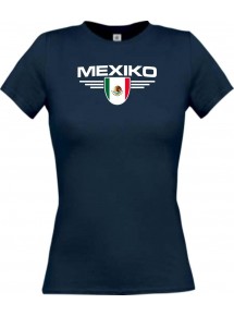 Lady T-Shirt Mexiko, Wappen mit Wunschnamen und Wunschnummer Land, Länder, navy, L