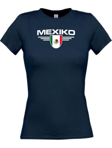 Lady T-Shirt Mexiko, Wappen mit Wunschnamen und Wunschnummer Land, Länder, navy, L