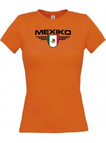 Lady T-Shirt Mexiko, Wappen mit Wunschnamen und Wunschnummer Land, Länder, orange, L