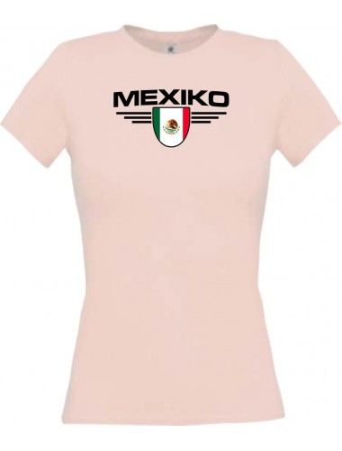 Lady T-Shirt Mexiko, Wappen mit Wunschnamen und Wunschnummer Land, Länder, rosa, L