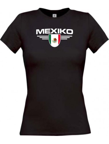 Lady T-Shirt Mexiko, Wappen mit Wunschnamen und Wunschnummer Land, Länder, schwarz, L