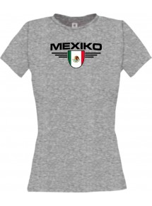 Lady T-Shirt Mexiko, Wappen mit Wunschnamen und Wunschnummer Land, Länder, sportsgrey, L